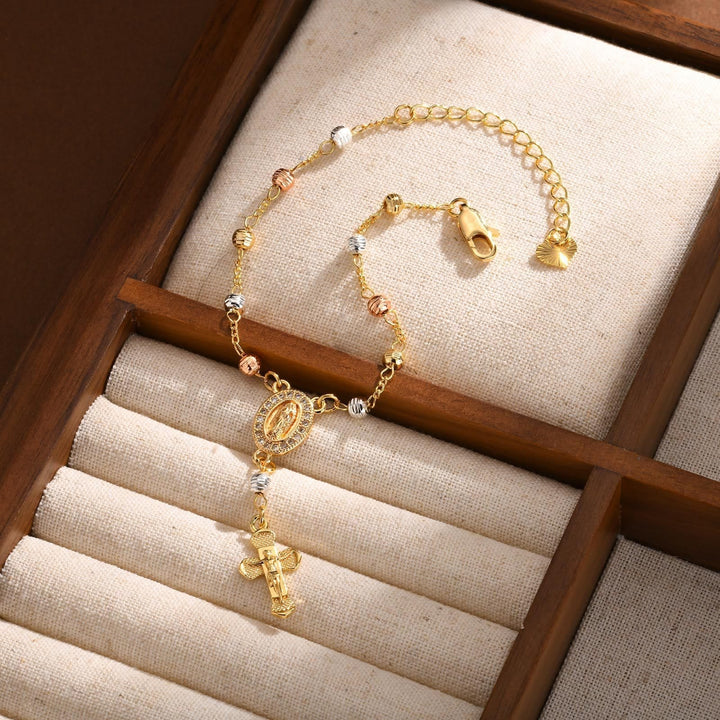 Our Lady & Crucifix Pendant Bracelet: Her Grace on Your Wrist