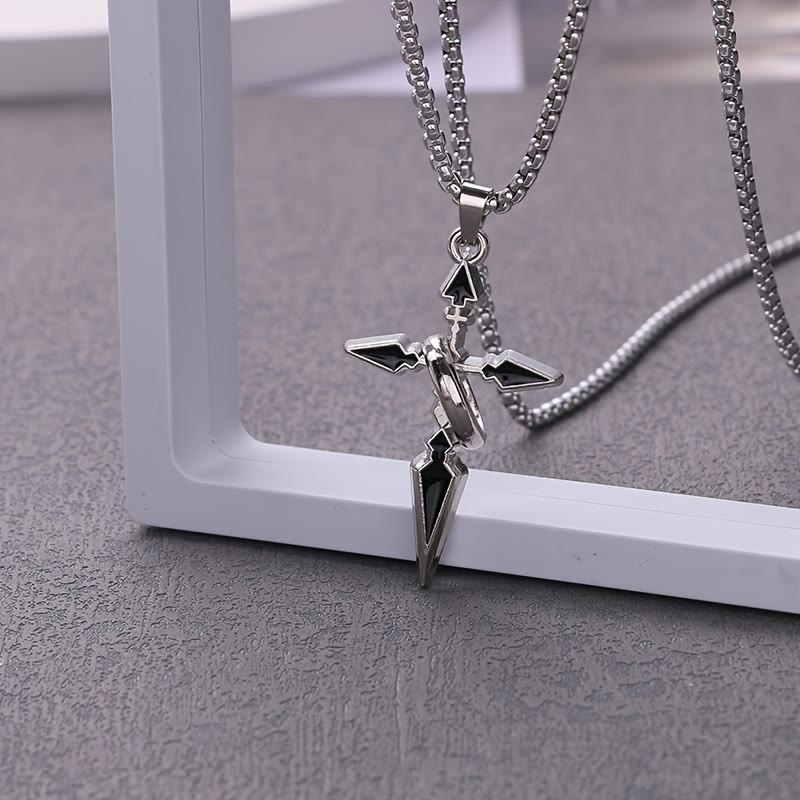 Nested Ring Cross Polished Metal Necklace: Remind of His Enduring Hold