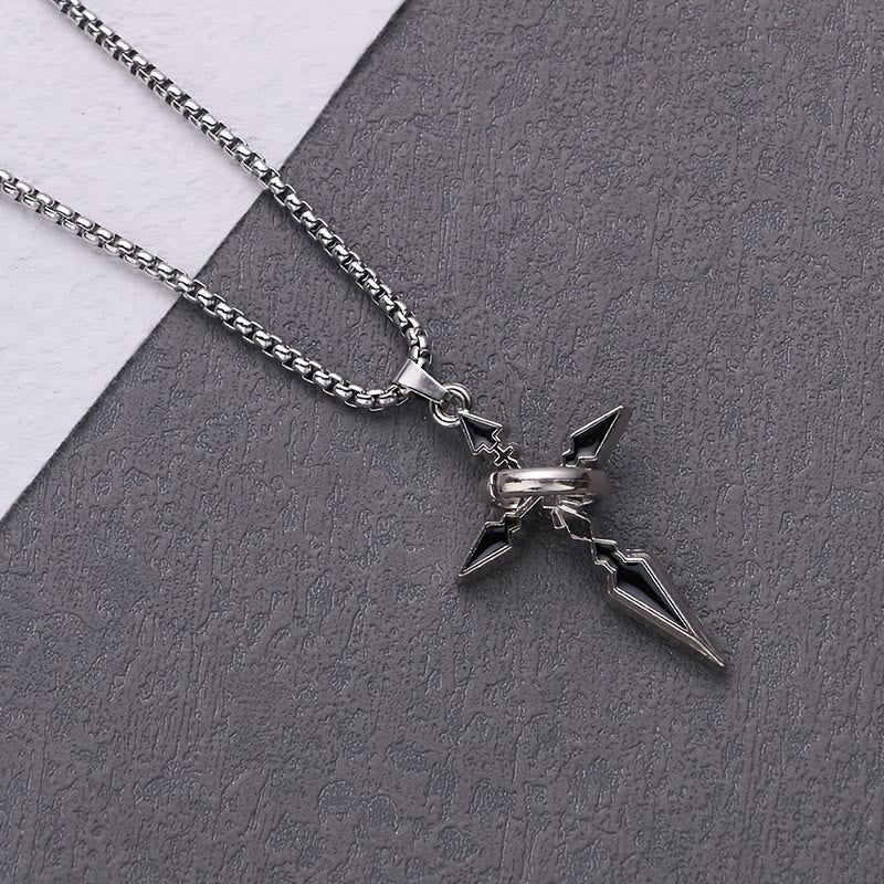 Nested Ring Cross Polished Metal Necklace: Remind of His Enduring Hold