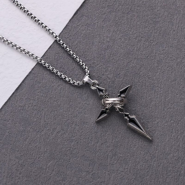 Nested Ring Cross Polished Metal Necklace: Remind of His Enduring Hold