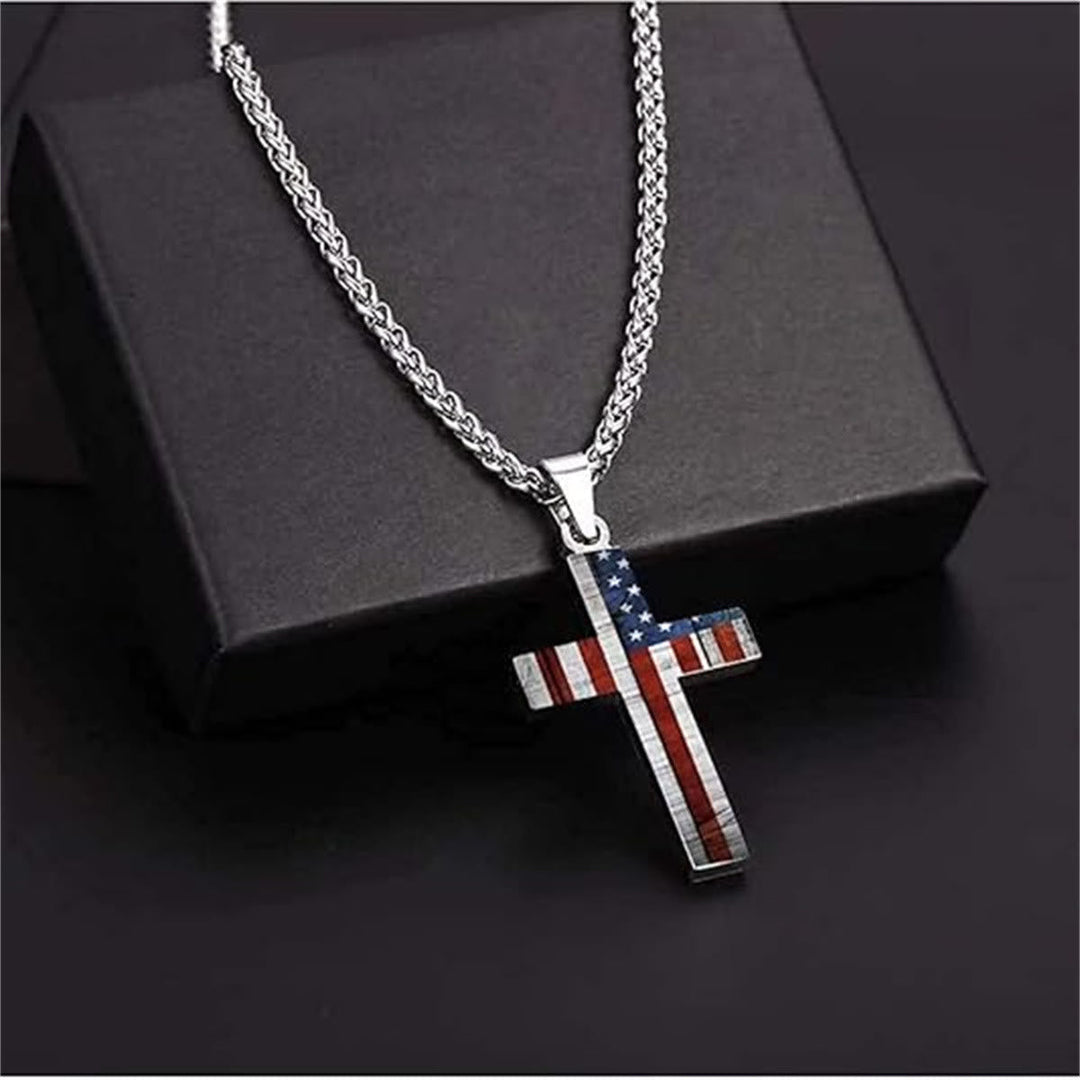 Metal Cross Necklace with American Flag Motif: Carry Faith and Honor Close to The Heart