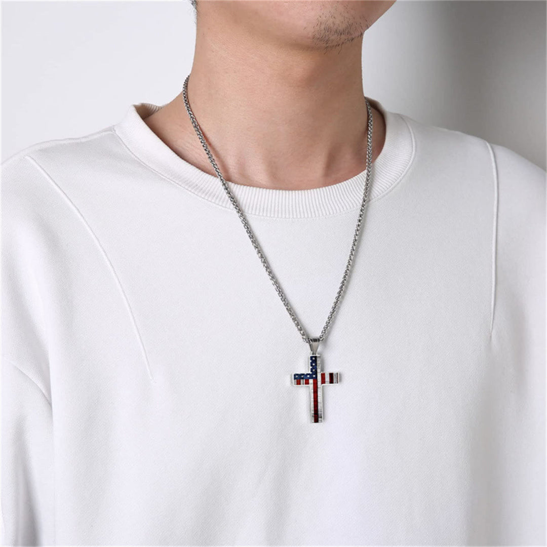Metal Cross Necklace with American Flag Motif: Carry Faith and Honor Close to The Heart