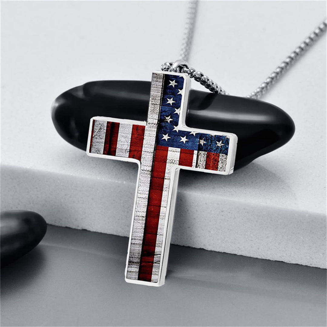 Metal Cross Necklace with American Flag Motif: Carry Faith and Honor Close to The Heart