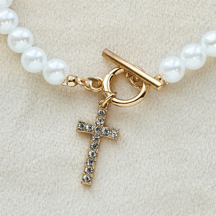 Elegant Beaded Strand Cross Charm Toggle Necklace: Wear His Comfort Daily