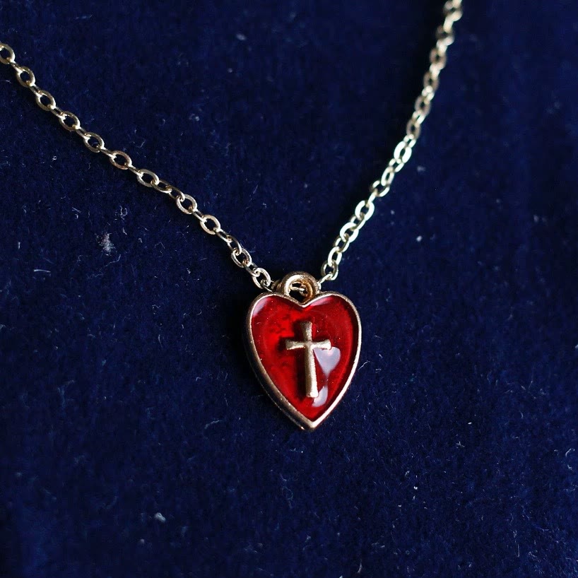 Matching Heart & Cross Charm Necklace & Earrings: Embody His Tender Love