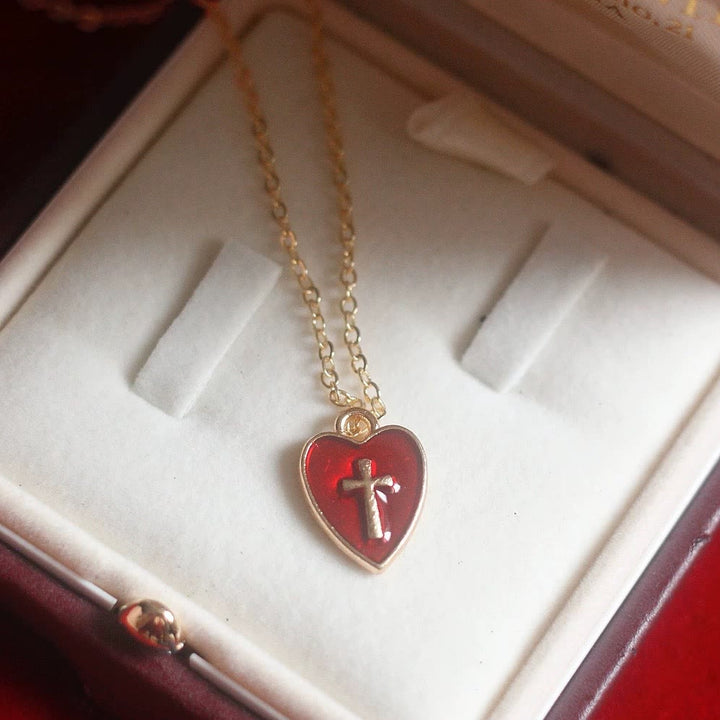 Matching Heart & Cross Charm Necklace & Earrings: Embody His Tender Love