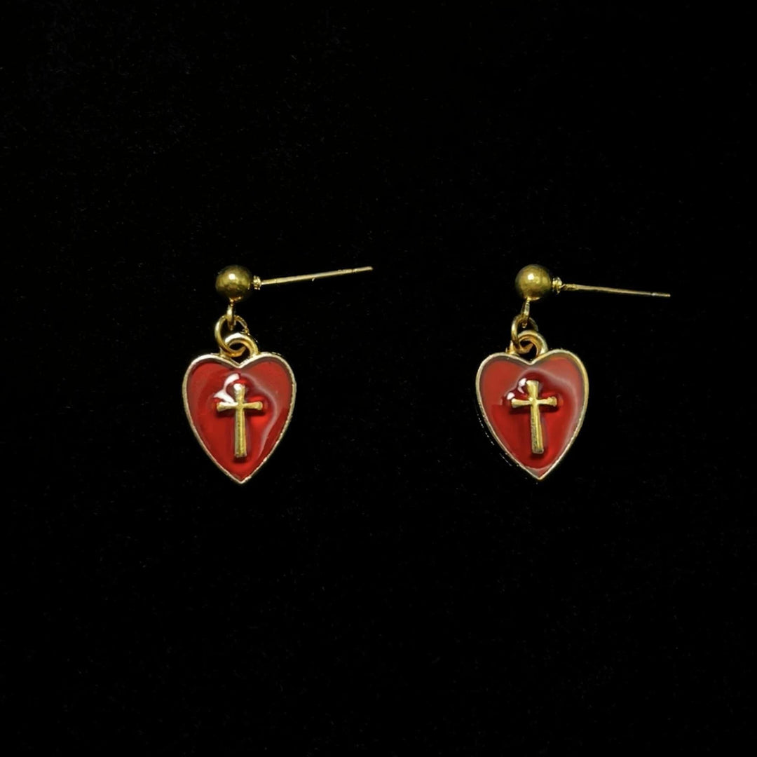Matching Heart & Cross Charm Necklace & Earrings: Embody His Tender Love