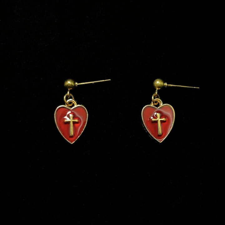 Matching Heart & Cross Charm Necklace & Earrings: Embody His Tender Love