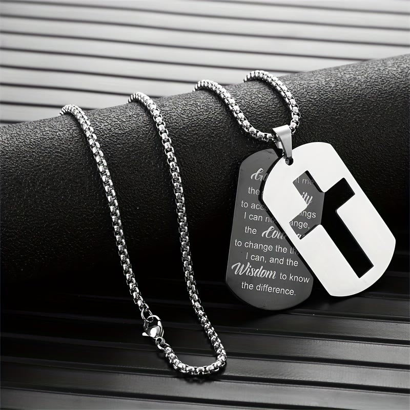 Polished Metal Cross Cutout & Engraved Verse Necklace: Carry His Promise Close Daily
