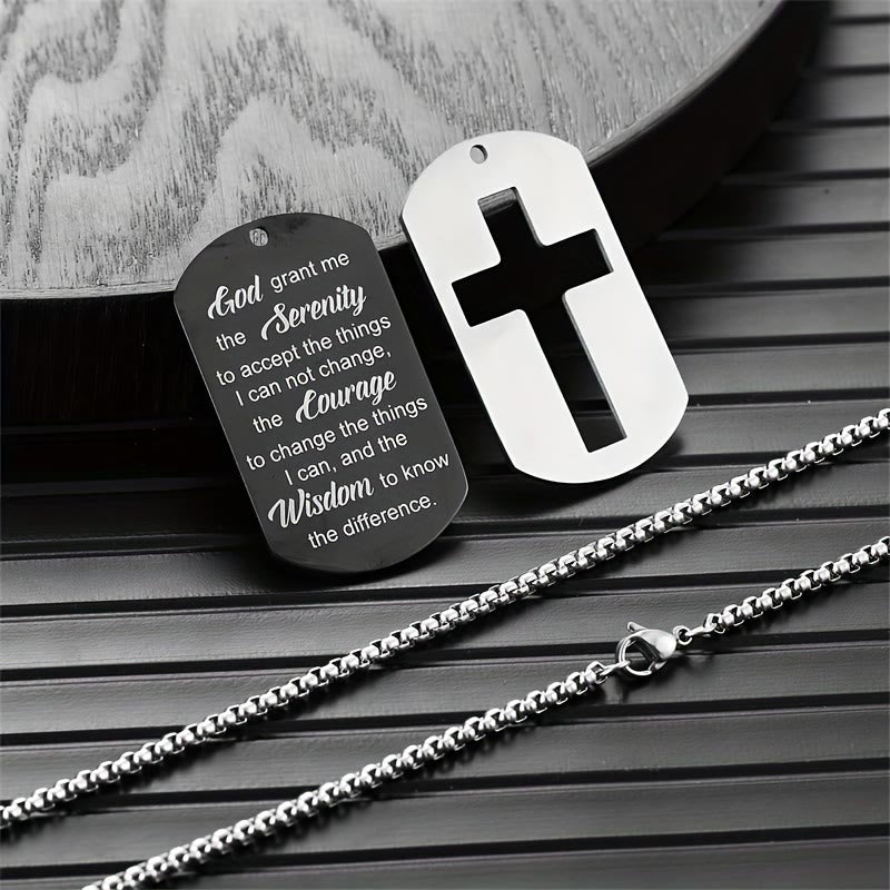 Polished Metal Cross Cutout & Engraved Verse Necklace: Carry His Promise Close Daily