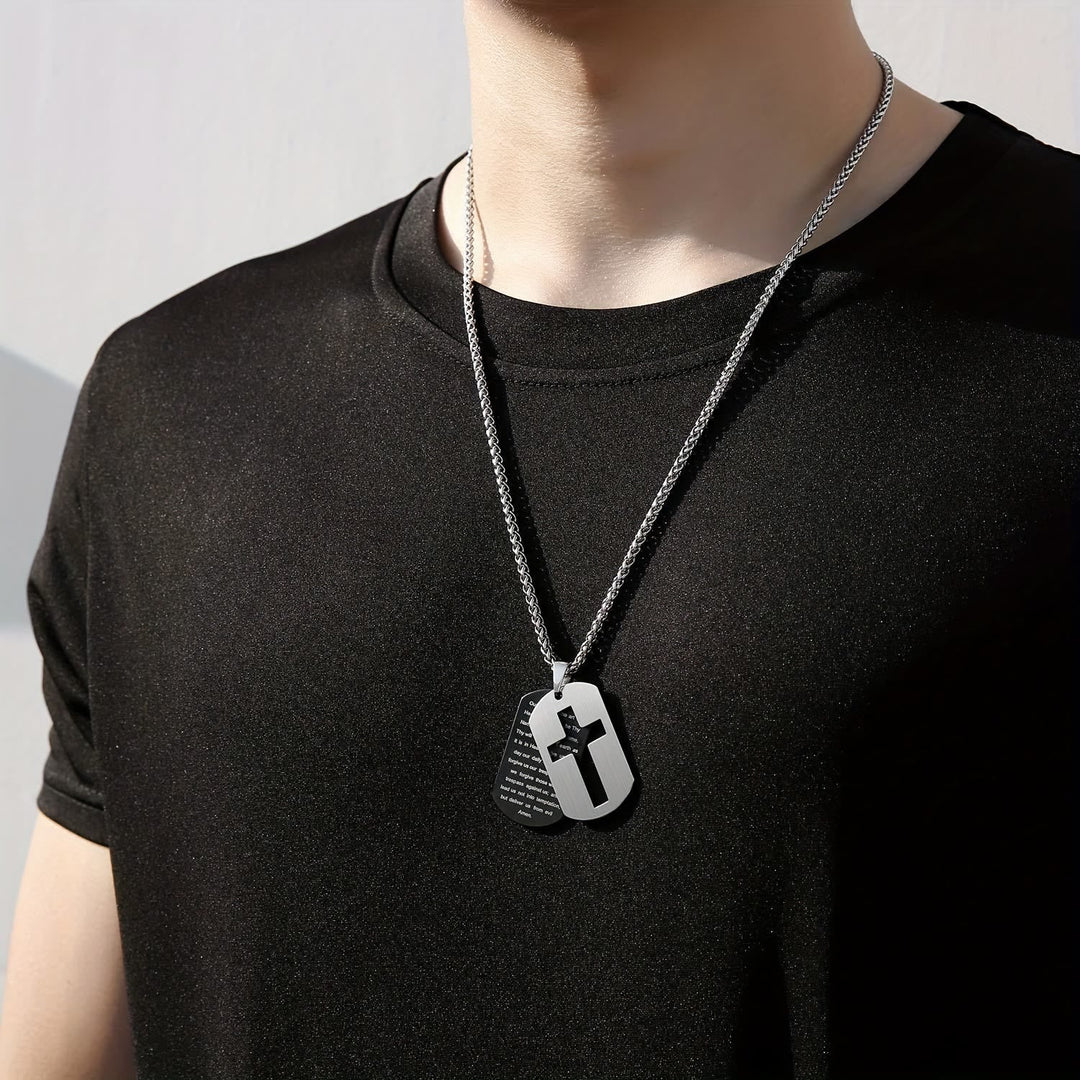 Polished Metal Cross Cutout & Engraved Verse Necklace: Carry His Promise Close Daily