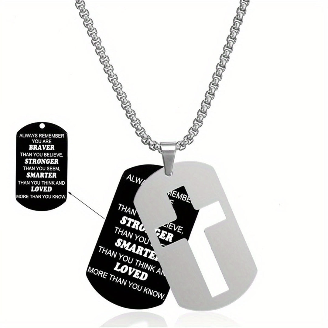 Polished Metal Cross Cutout & Engraved Verse Necklace: Carry His Promise Close Daily