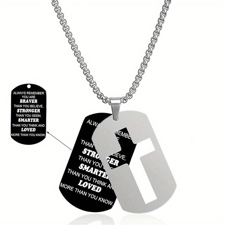 Polished Metal Cross Cutout & Engraved Verse Necklace: Carry His Promise Close Daily