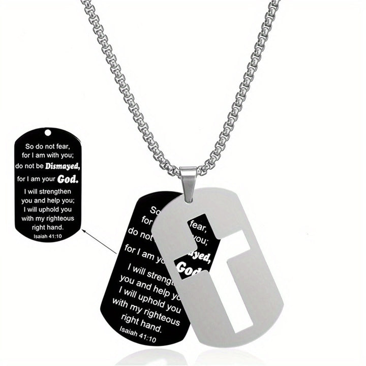 Polished Metal Cross Cutout & Engraved Verse Necklace: Carry His Promise Close Daily