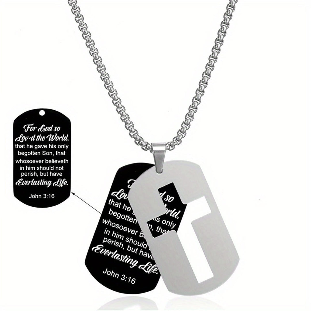 Polished Metal Cross Cutout & Engraved Verse Necklace: Carry His Promise Close Daily