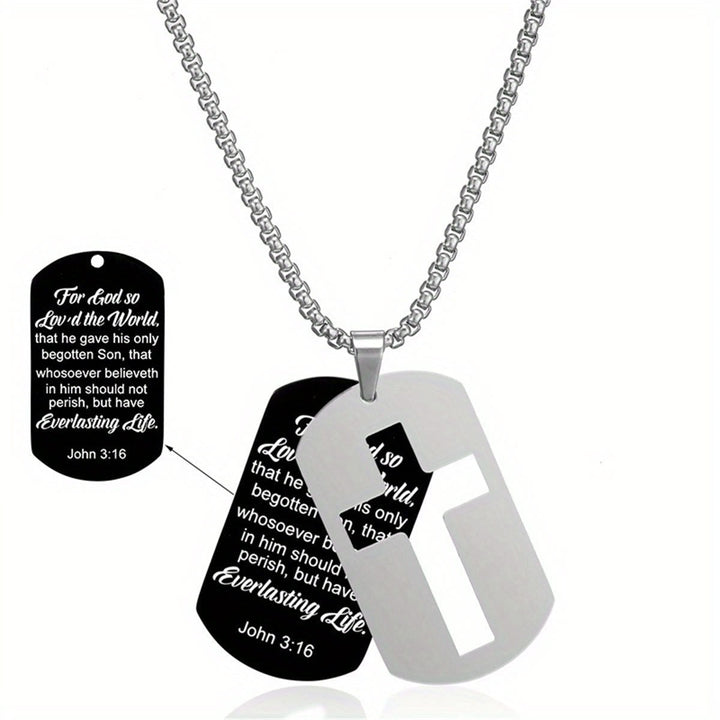 Polished Metal Cross Cutout & Engraved Verse Necklace: Carry His Promise Close Daily