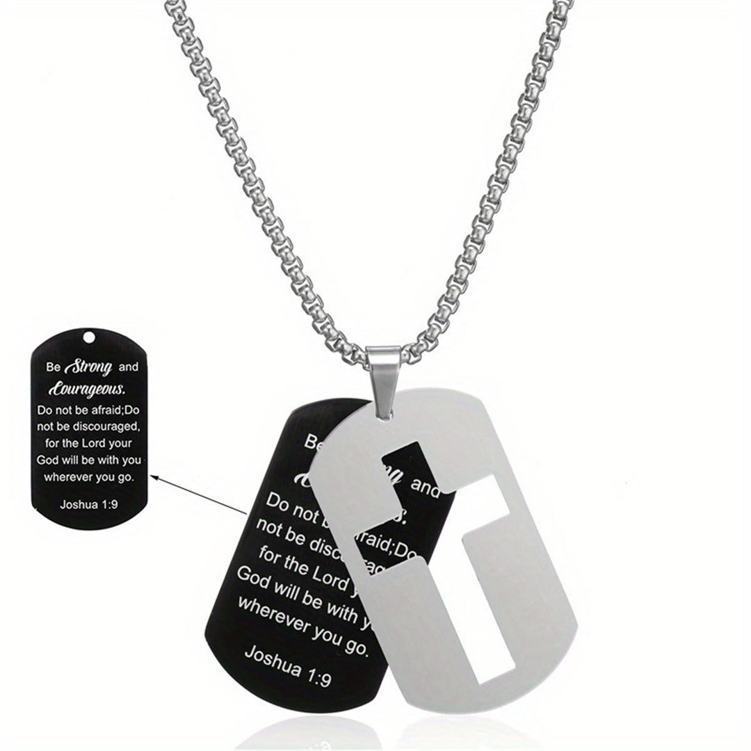Polished Metal Cross Cutout & Engraved Verse Necklace: Carry His Promise Close Daily