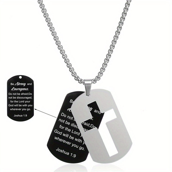 Polished Metal Cross Cutout & Engraved Verse Necklace: Carry His Promise Close Daily
