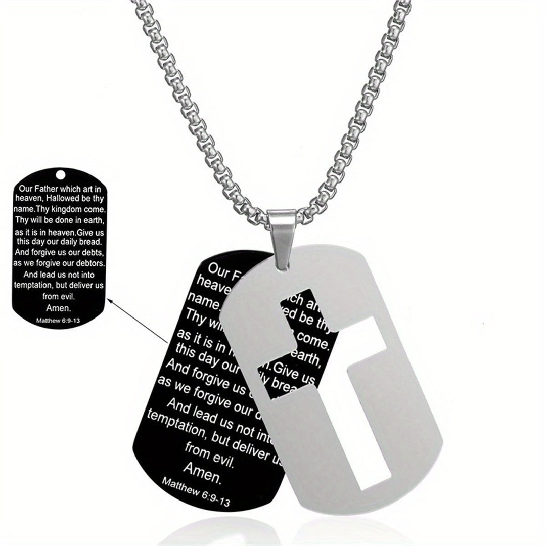 Polished Metal Cross Cutout & Engraved Verse Necklace: Carry His Promise Close Daily