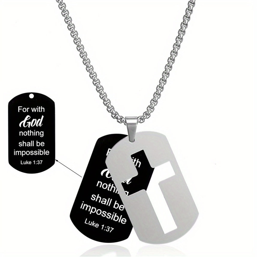 Polished Metal Cross Cutout & Engraved Verse Necklace: Carry His Promise Close Daily