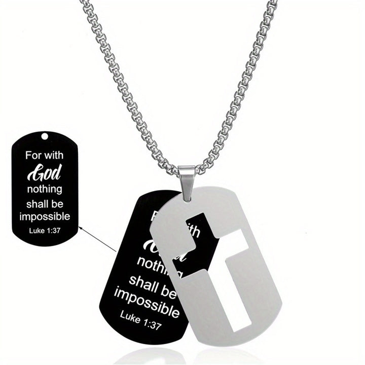 Polished Metal Cross Cutout & Engraved Verse Necklace: Carry His Promise Close Daily