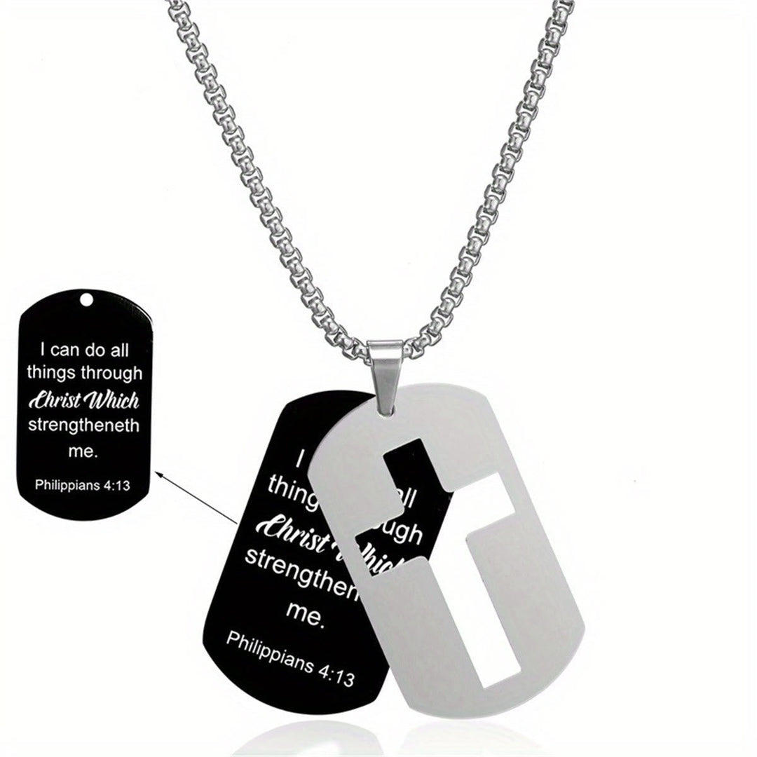 Polished Metal Cross Cutout & Engraved Verse Necklace: Carry His Promise Close Daily