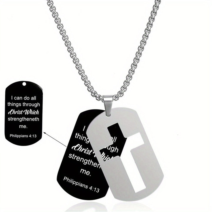 Polished Metal Cross Cutout & Engraved Verse Necklace: Carry His Promise Close Daily