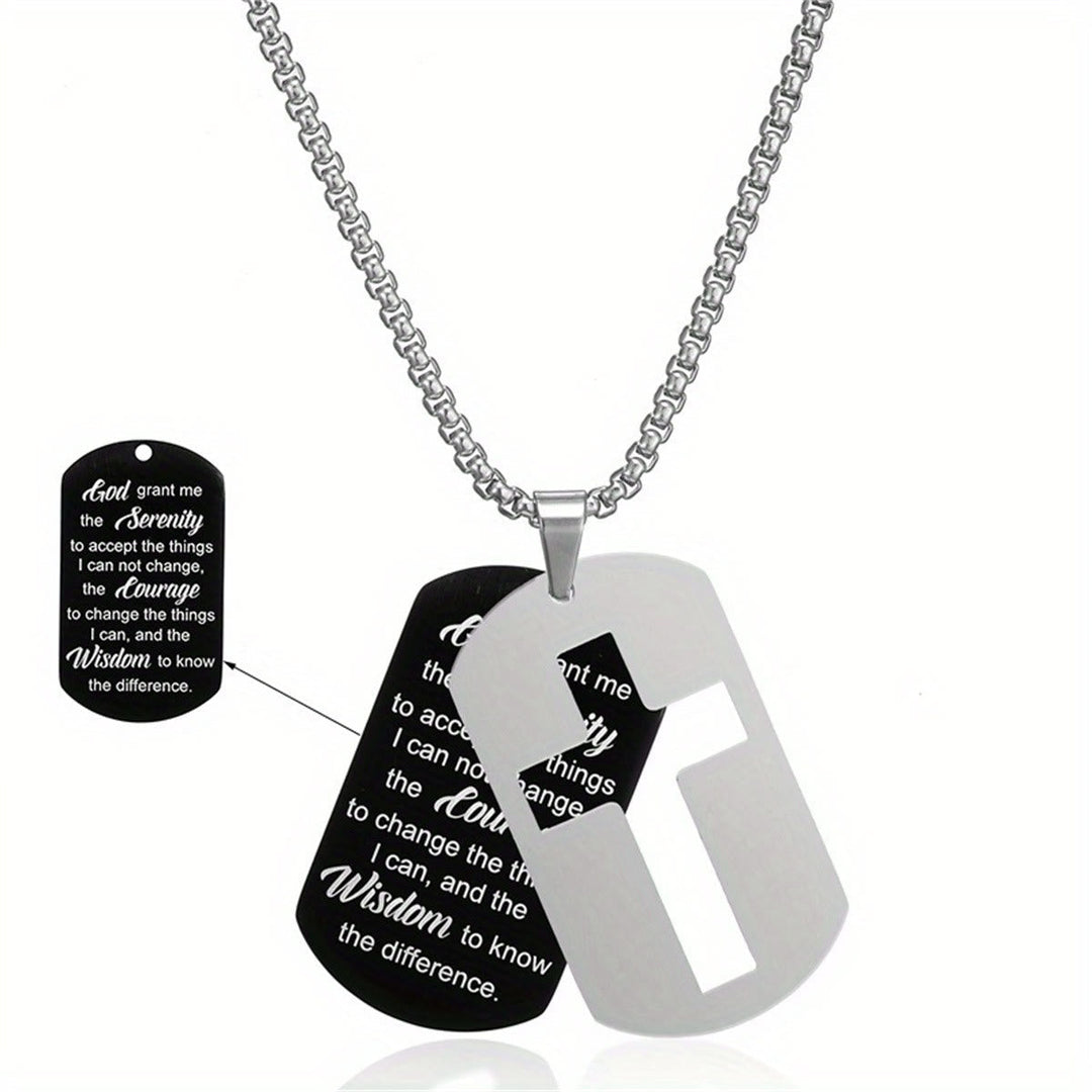 Polished Metal Cross Cutout & Engraved Verse Necklace: Carry His Promise Close Daily