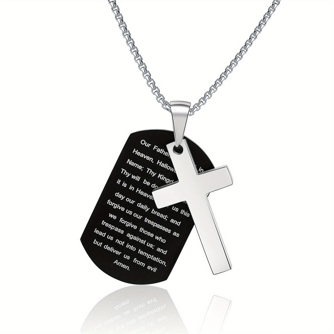 Polished Metal Cross Cutout & Engraved Verse Necklace: Carry His Promise Close Daily