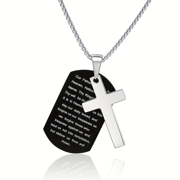 Polished Metal Cross Cutout & Engraved Verse Necklace: Carry His Promise Close Daily
