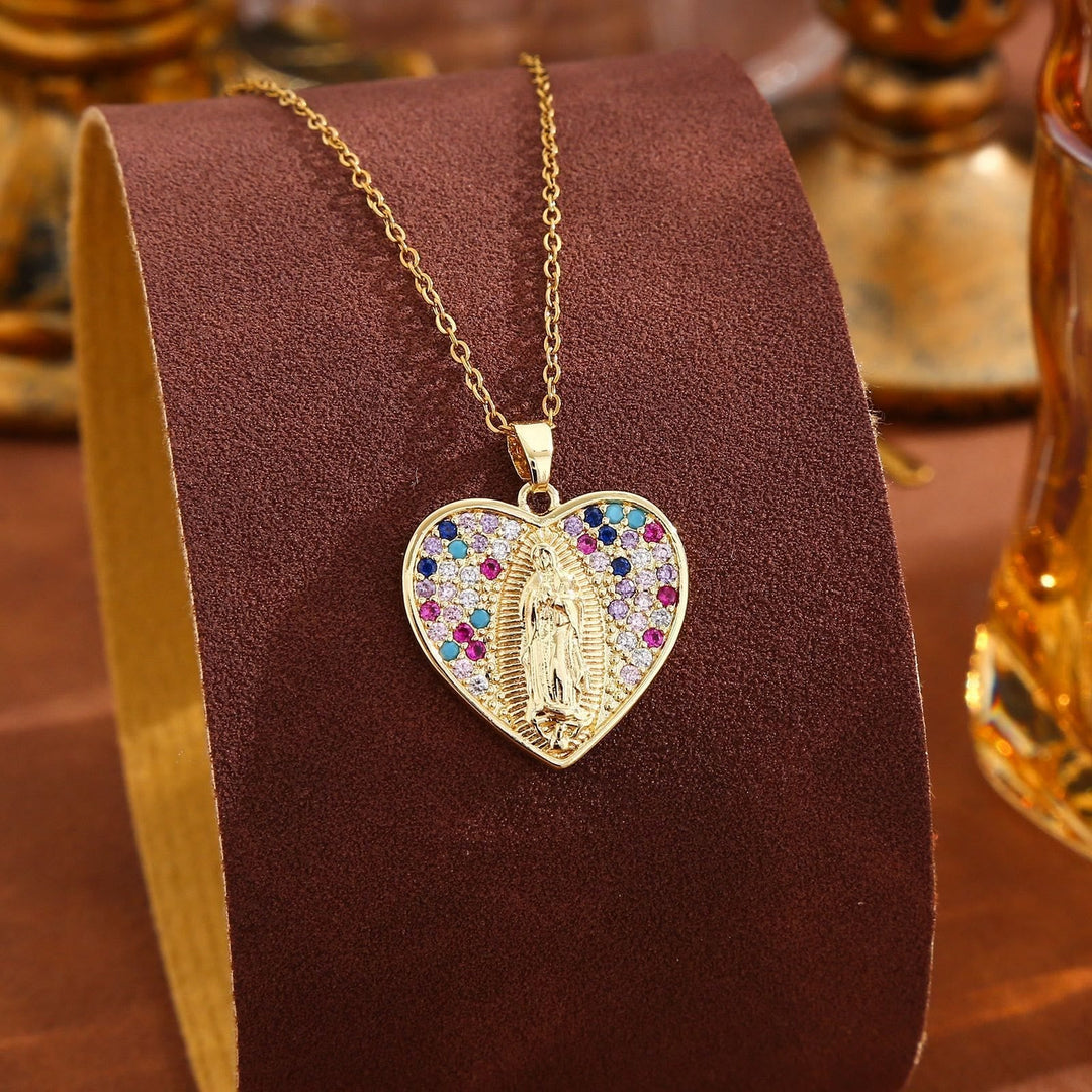 Radiant Our Lady Necklace with Heart-Frame Cubic Zirconia: Carry Her Care in Daily Wear