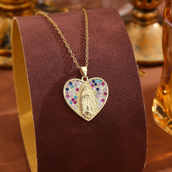 Radiant Our Lady Necklace with Heart-Frame Cubic Zirconia: Carry Her Care in Daily Wear