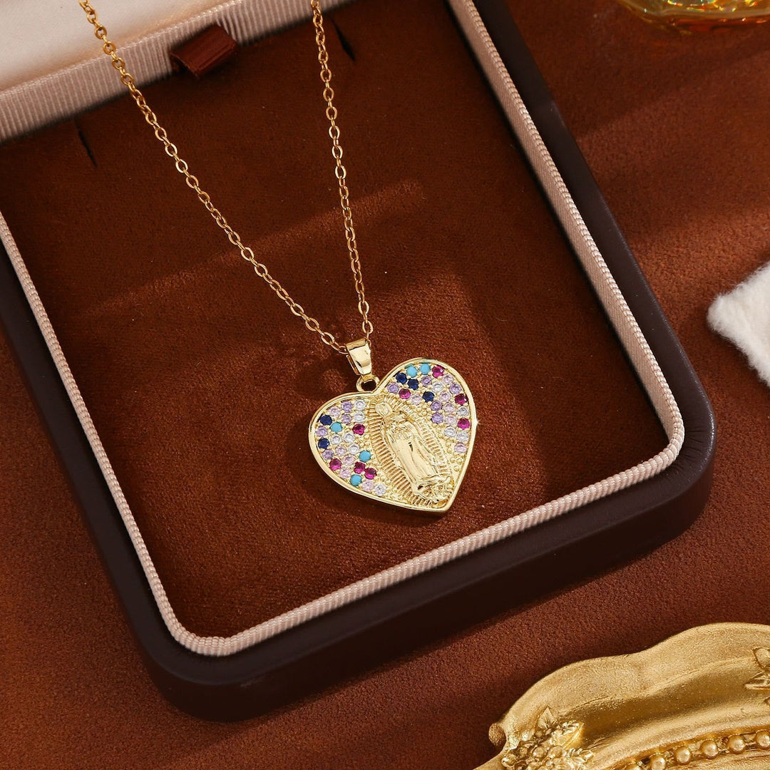 Radiant Our Lady Necklace with Heart-Frame Cubic Zirconia: Carry Her Care in Daily Wear