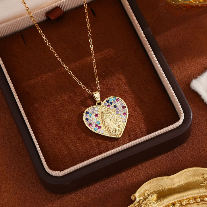 Radiant Our Lady Necklace with Heart-Frame Cubic Zirconia: Carry Her Care in Daily Wear