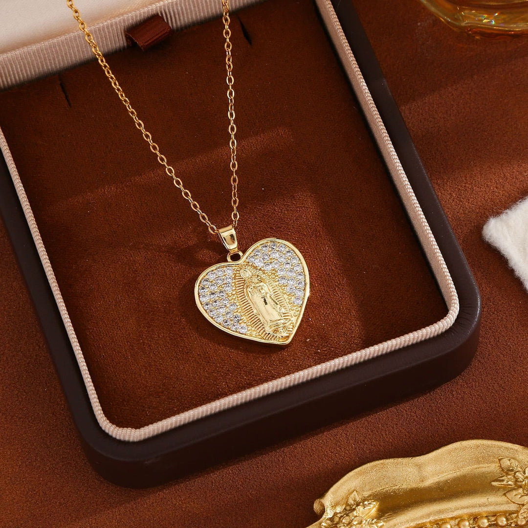 Radiant Our Lady Necklace with Heart-Frame Cubic Zirconia: Carry Her Care in Daily Wear