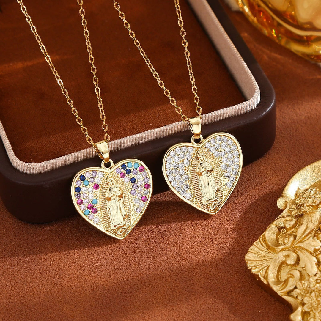 Radiant Our Lady Necklace with Heart-Frame Cubic Zirconia: Carry Her Care in Daily Wear