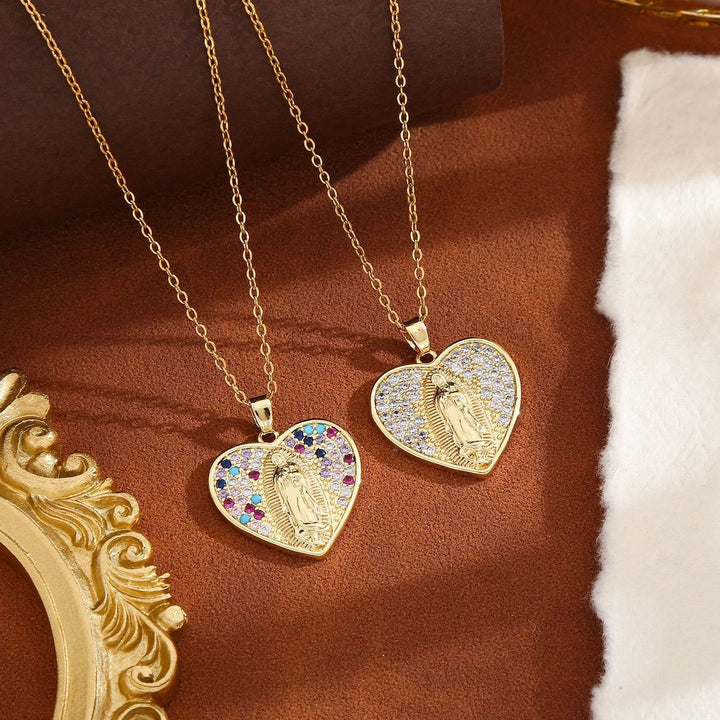 Radiant Our Lady Necklace with Heart-Frame Cubic Zirconia: Carry Her Care in Daily Wear