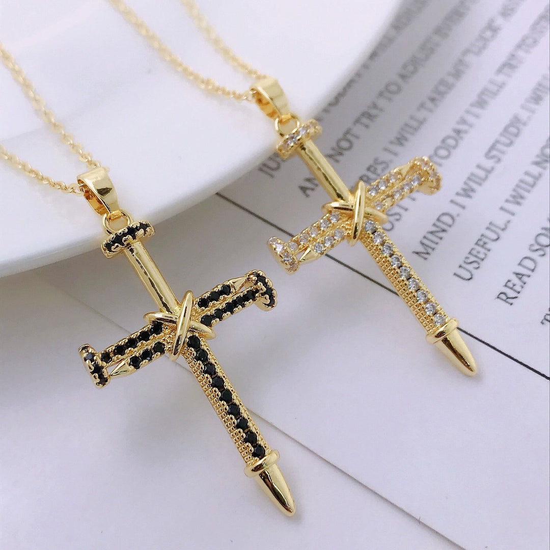 Nail-Inspired Cross Necklace with Cubic Zirconia: Hold His Grace Close