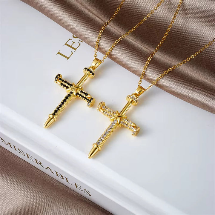 Nail-Inspired Cross Necklace with Cubic Zirconia: Hold His Grace Close