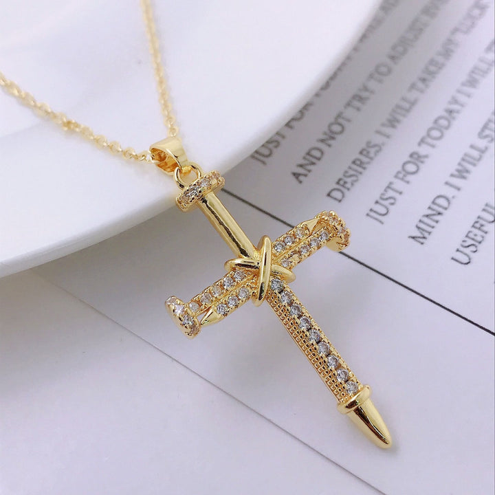 Nail-Inspired Cross Necklace with Cubic Zirconia: Hold His Grace Close