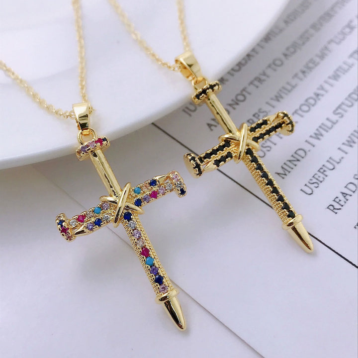 Nail-Inspired Cross Necklace with Cubic Zirconia: Hold His Grace Close