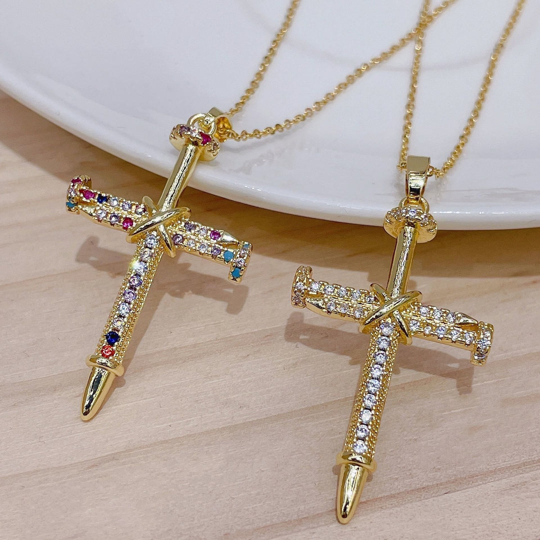 Nail-Inspired Cross Necklace with Cubic Zirconia: Hold His Grace Close