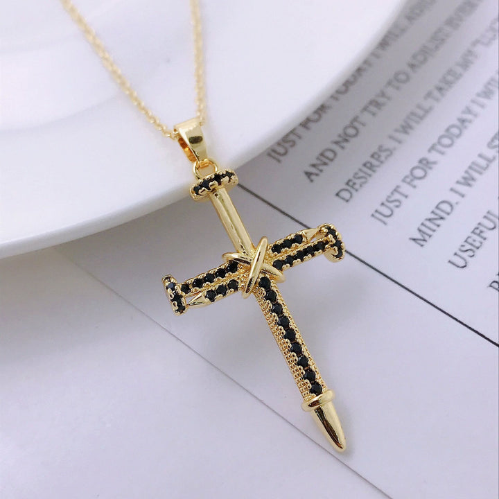 Nail-Inspired Cross Necklace with Cubic Zirconia: Hold His Grace Close