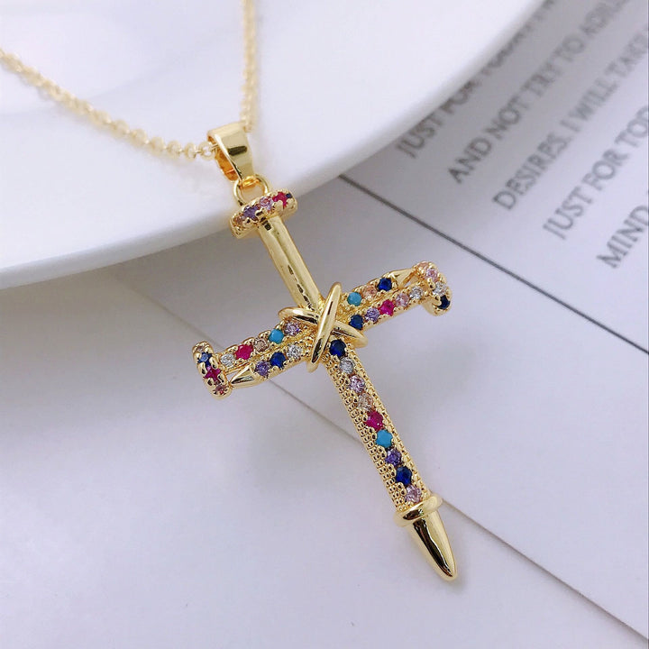 Nail-Inspired Cross Necklace with Cubic Zirconia: Hold His Grace Close