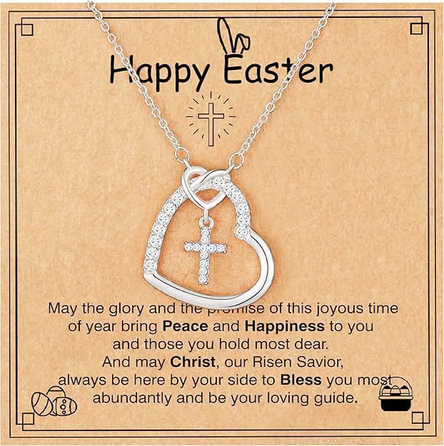 Intertwined Heart Cross Necklace with Card: Embody His Easter Joy & Grace