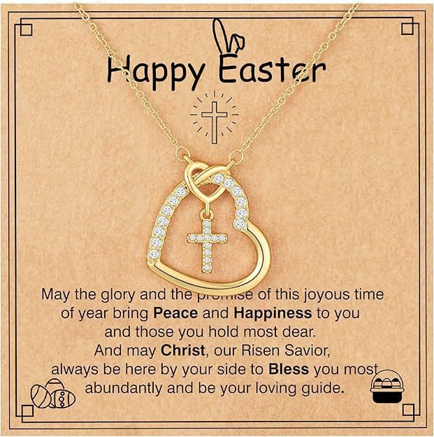 Intertwined Heart Cross Necklace with Card: Embody His Easter Joy & Grace