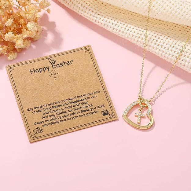 Intertwined Heart Cross Necklace with Card: Embody His Easter Joy & Grace