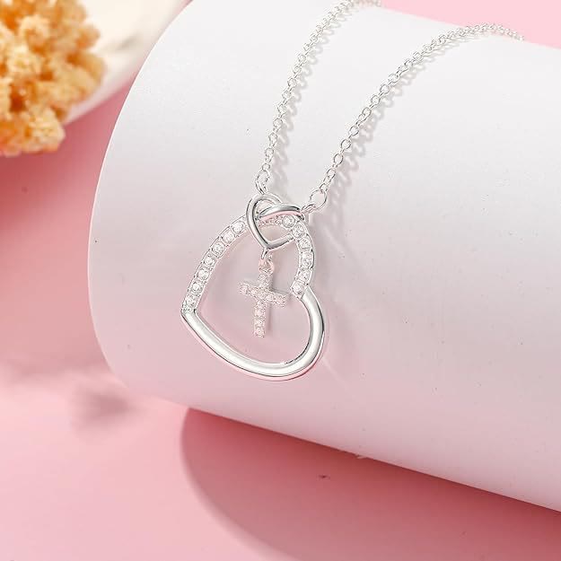 Intertwined Heart Cross Necklace with Card: Embody His Easter Joy & Grace