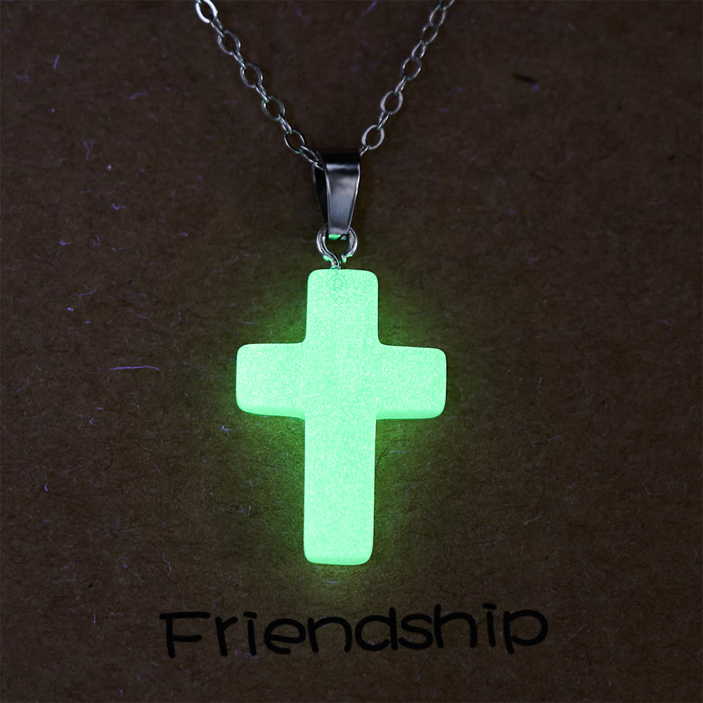 Glow-in-the-Dark Cross Necklace with Friendship Message Card: Embody His Gentle Grace