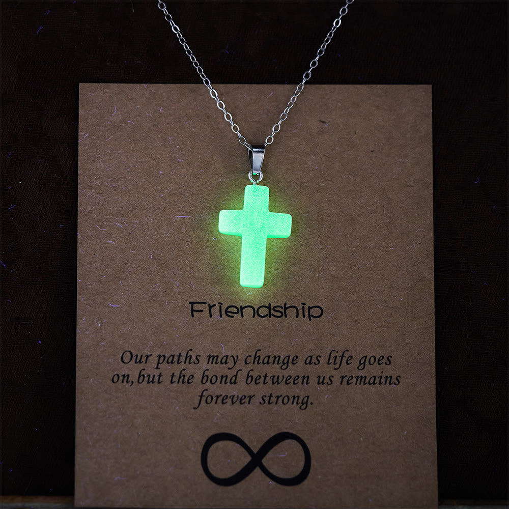 Glow-in-the-Dark Cross Necklace with Friendship Message Card: Embody His Gentle Grace